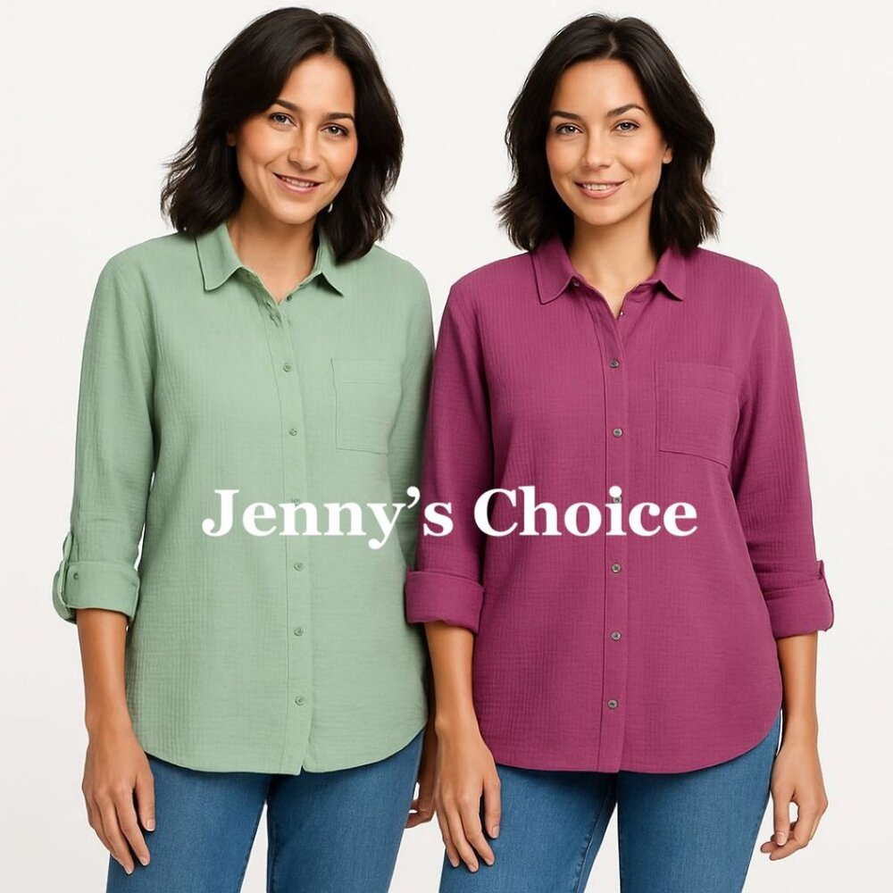 Anne Klein Ladies' Gauze Button Down Shirt: Purple & Green: S, M, L